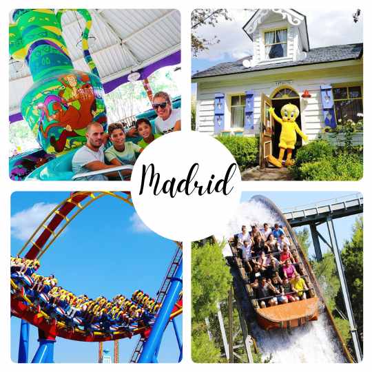 Collage de atracciones del Parque Warner